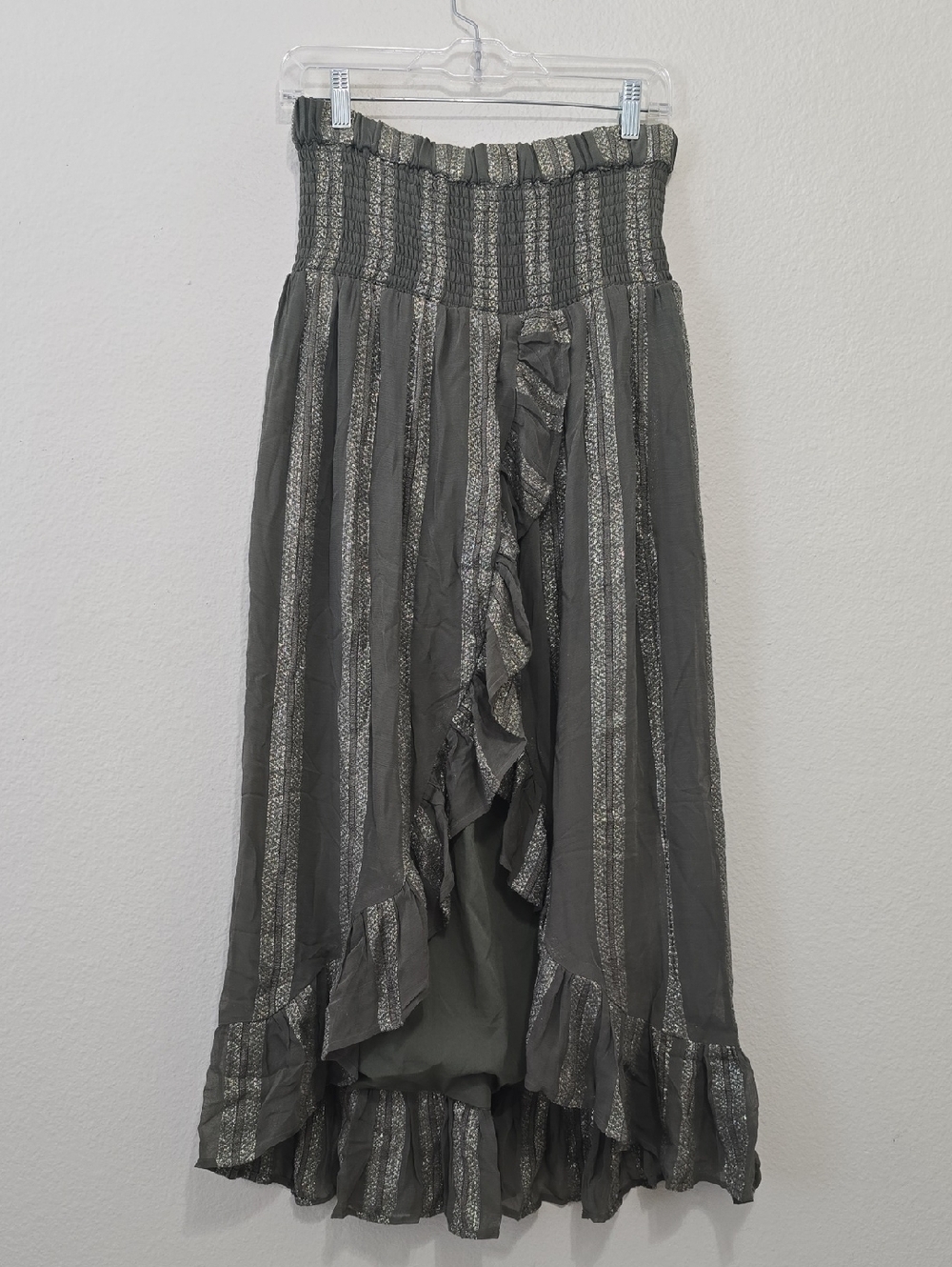Misa Los Angeles Olive Green Maxi Skirt with Gold‎ Trim XS